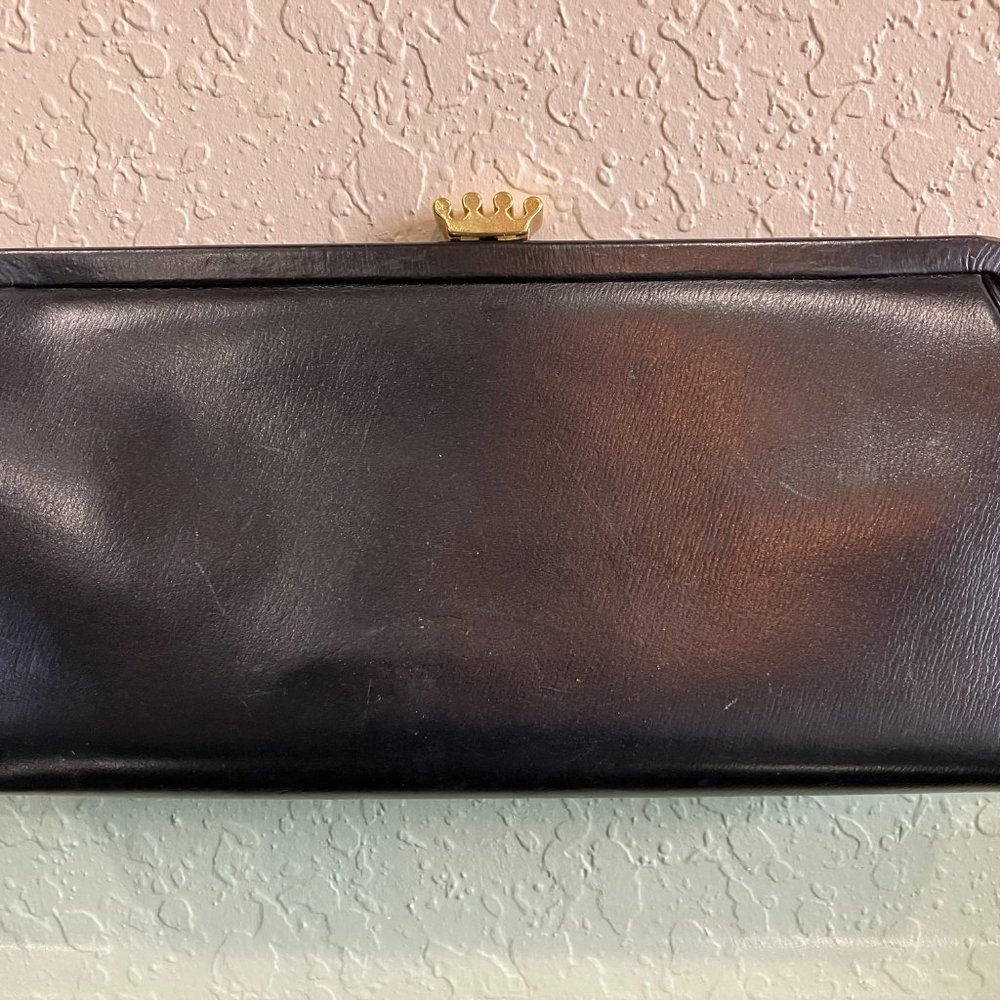 Vintage Black Leather Clutch Purse
